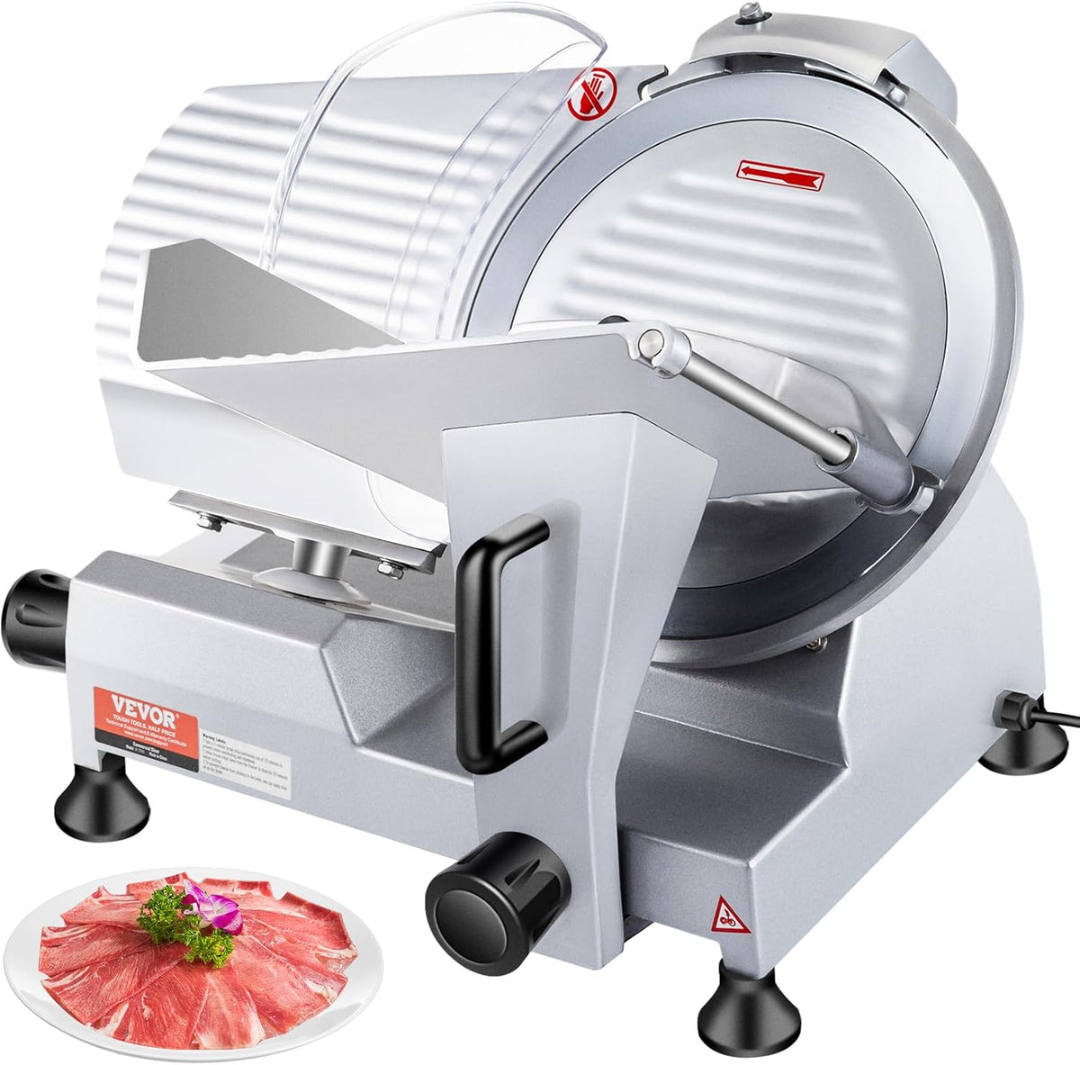 VEVOR Commercial Meat Slicer, 320W Electric Deli Food Slicer, 12 inch Carbon Steel Blade Electric Food Slicer, 350-400RPM Meat Slicer, 0-0.6 inch Adjustable Thickness for Cheese, Veggies, Ham