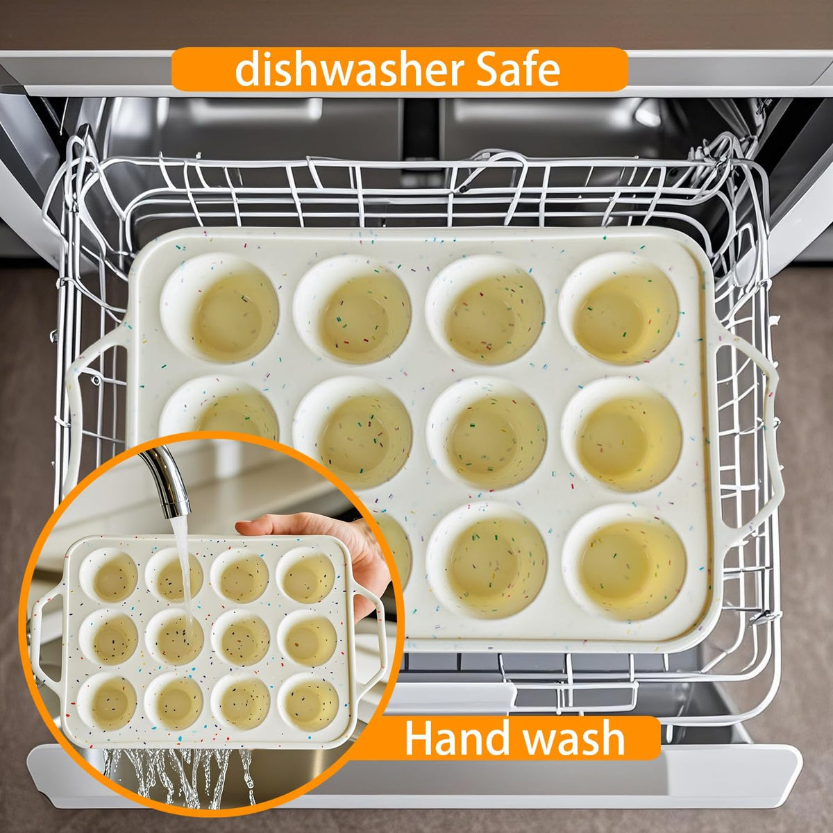 SOV Silicone Muffin Pan for Baking with Metal Reinforced Frame, Non-Stick 12 Cups Muffin Pan for Muffin Cakes, Tart, Bread,Cupcake Baking Pan Molds, Oven & Dishwasher Safe, 2 packs (white-D)