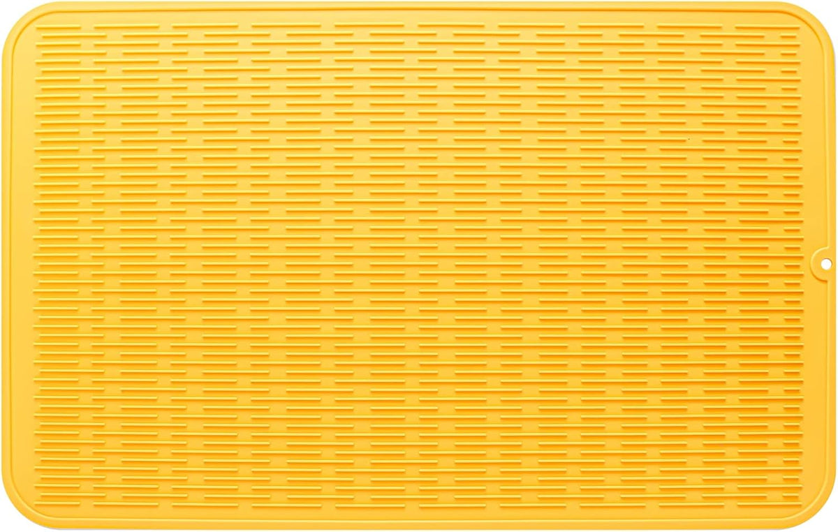 Silicone Dish Drying Mat for Multiple Usage,Easy clean,Eco-friendly,Heat-resistant Silicone Mat for Kitchen Counter or Sink,Refrigerator or Drawer Liner Yellow 3XL 28 inches x 18 inches
