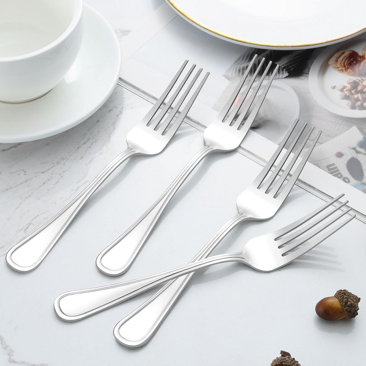 BEWOS 24-Piece Salad Forks Set, 6.6-Inch Small Silverware, Stainless Steel, Dishwasher Safe, Mirror Polished