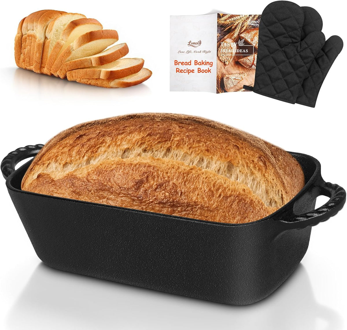 9.5×5 Inch Cast Iron Loaf Pan - Pre-Seasoned Sourdough Bread Baking Pan, Even Heat Distribution for Homemade Bread