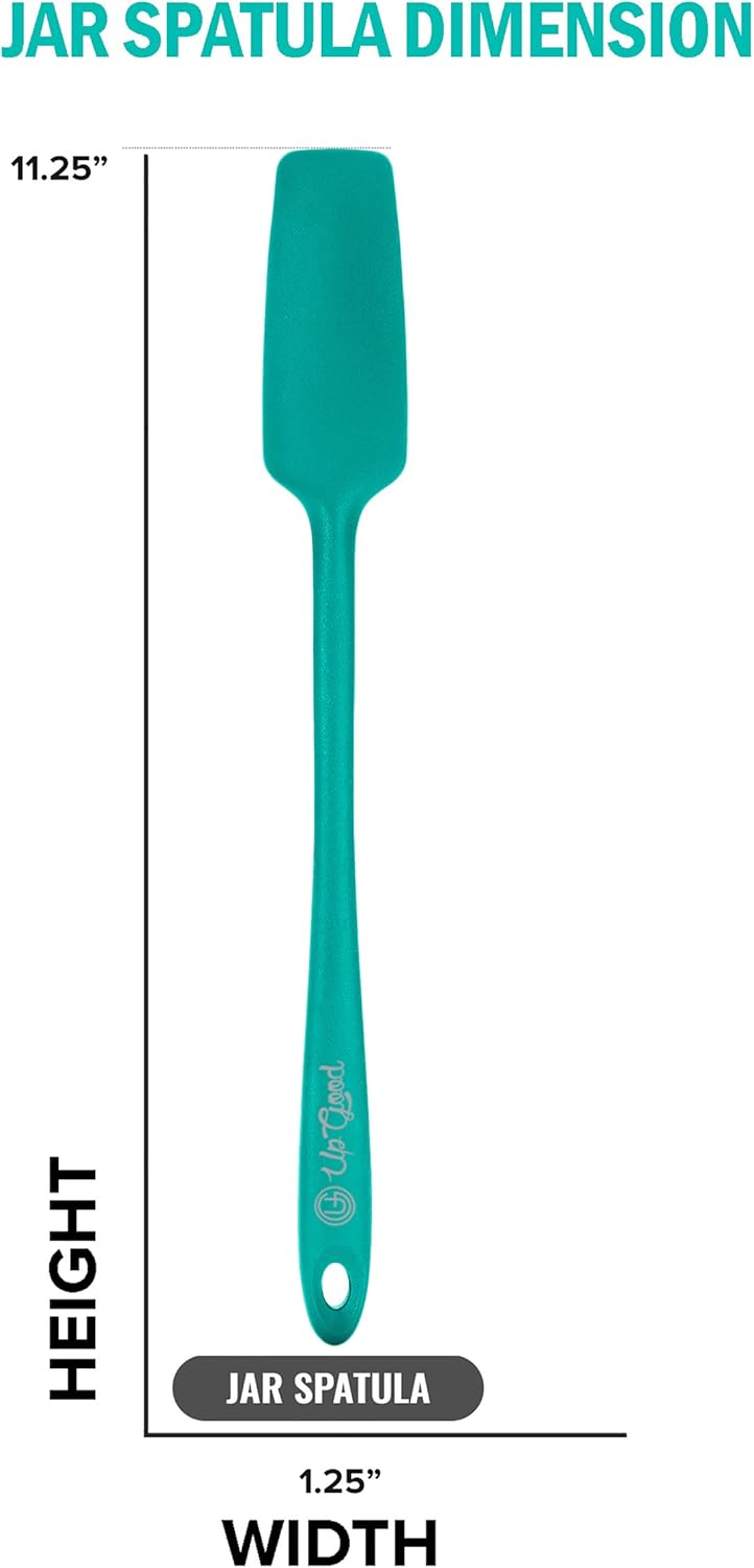 Silicone Jar Spatula | 600F Heat Resistant Non-Stick Rubber Scraper | Perfect for Jars, Smoothies, Blenders | One Piece Utensils | Durable Kitchen Cookware (UpGood Professional Spatulas, Teal)