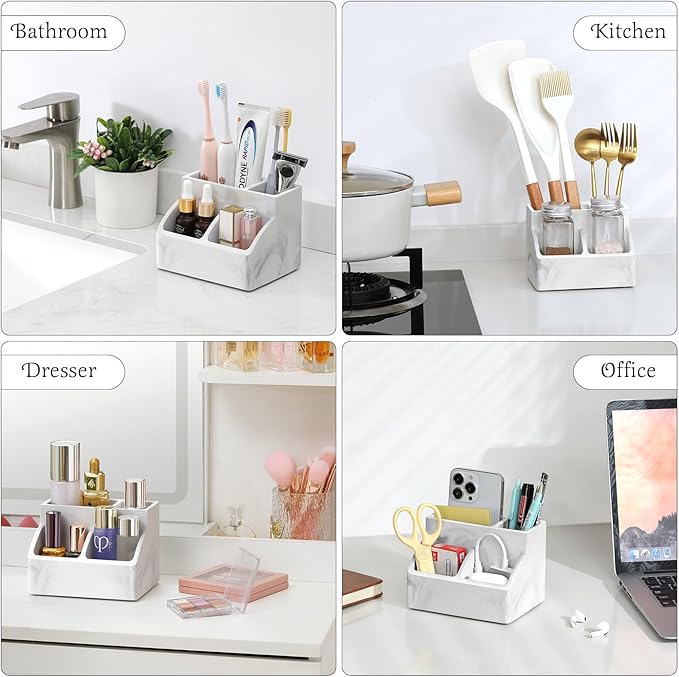 Luxspire Toothbrush Holder, Fast Drying Toothbrush Holders for Bathroom, Diatomaceous Earth Electric Tooth Brush Organizer Toothpaste Holder for Countertop Dresser, Marble White