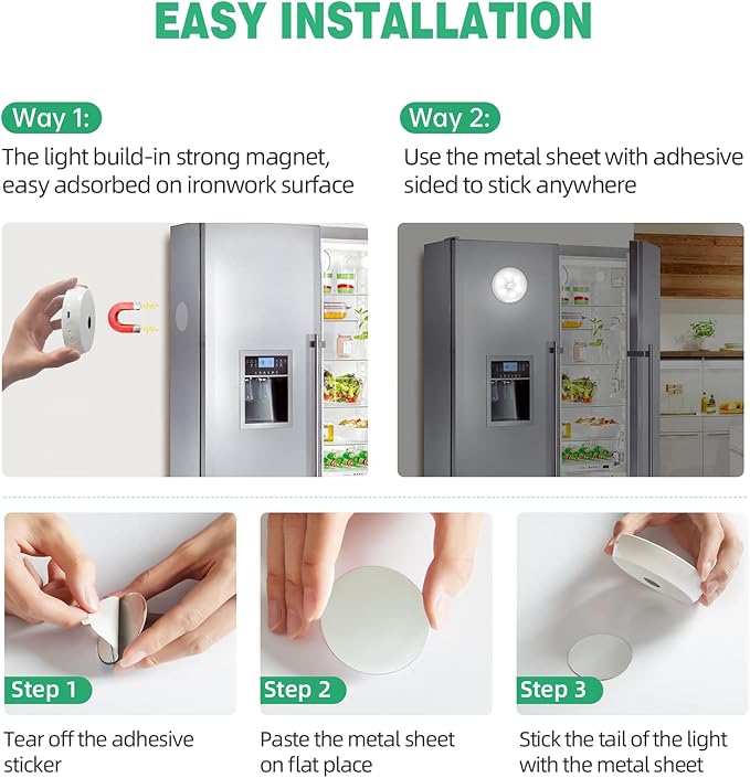 LED Closet Wireless Motion Sensor Step Lights, USB Rechargeable Battery Operated Puck Lights with Remote, Dimmable Under Cabinet Lighting for Counter,Kitchen,Stairs(3 Pack)