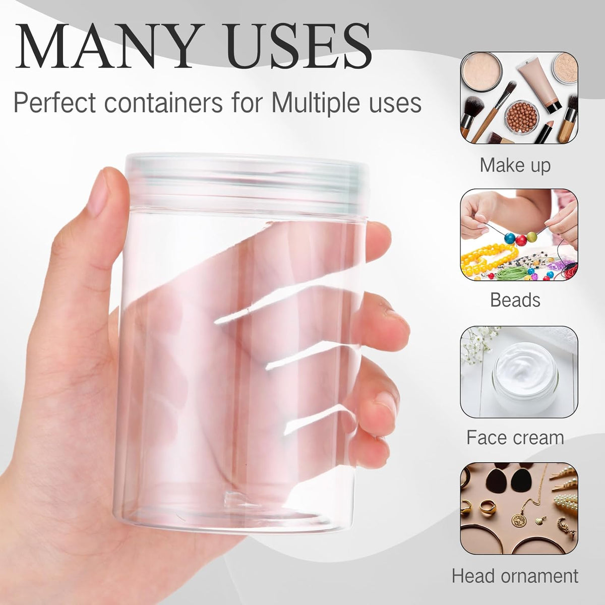 Patelai 4 Pieces Round Wide-mouth Leak Proof Plastic Container Jars with Lids for Travel Storage Makeup Beauty Products Face Creams Oils Salves Ointments DIY Making(10 Ounce,Clear)