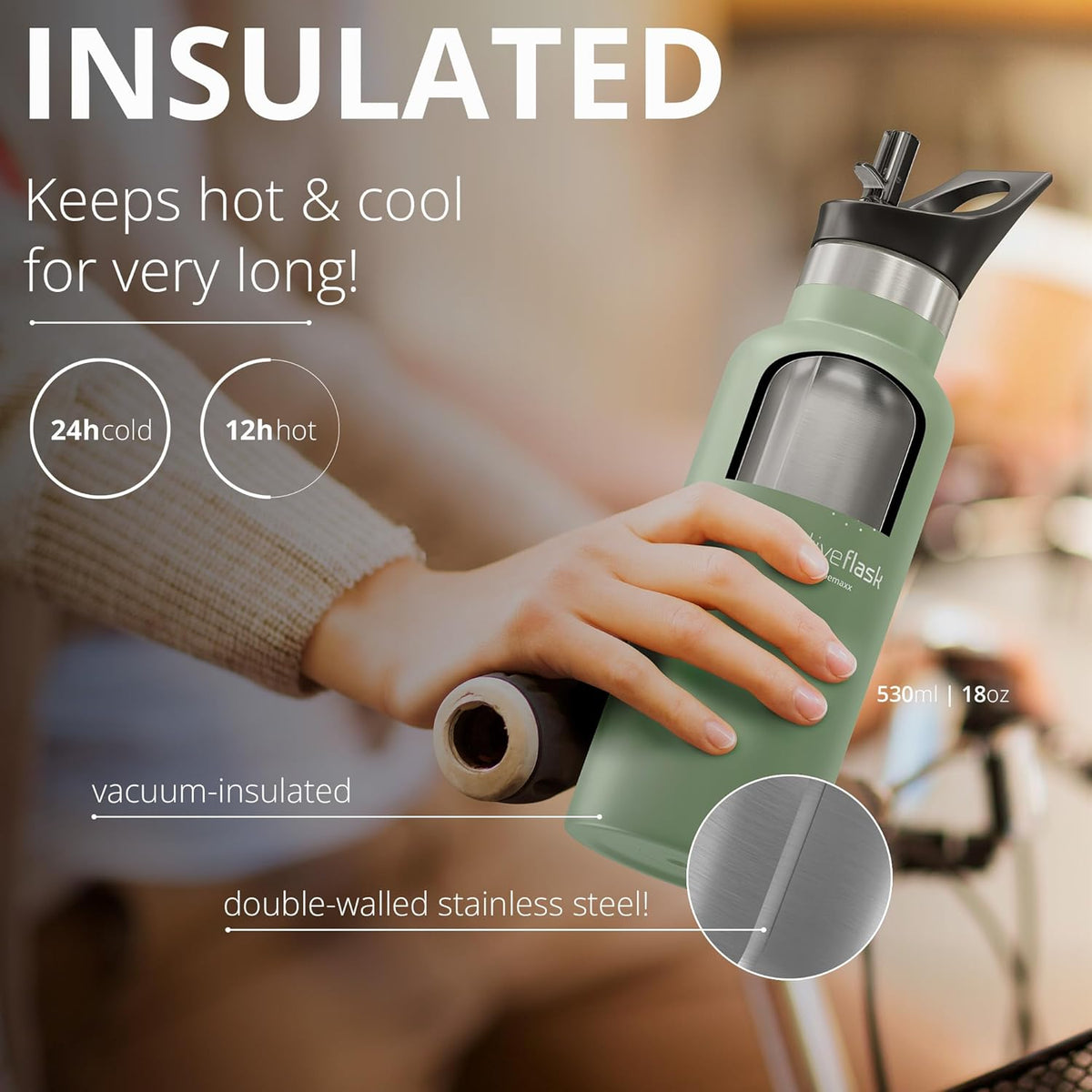 Stainless Steel Water Bottle with Straw, Infuser & 3 Lids: 18/32 OZ Leak-Proof Vacuum Insulated ACTIVE FLASK Drinking Bottles Hot Cold: Double Walled Outdoor Drink Thermo Mug Tea Coffee Sport Gym Bike