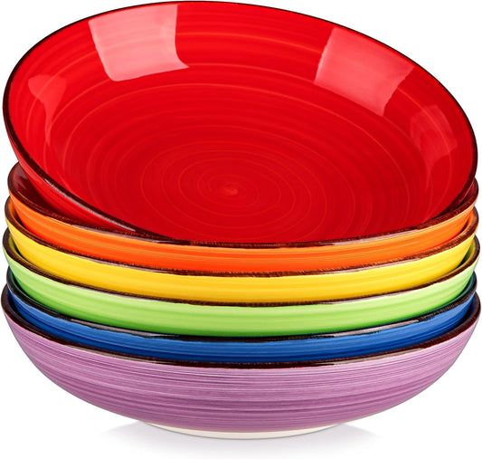vancasso Bonita Pasta Bowls Set of 6, 50oz Large Salad Bowls for Kitchen, Corlorful Stoneware Serving Bowls Dishwasher & Microwave Safe