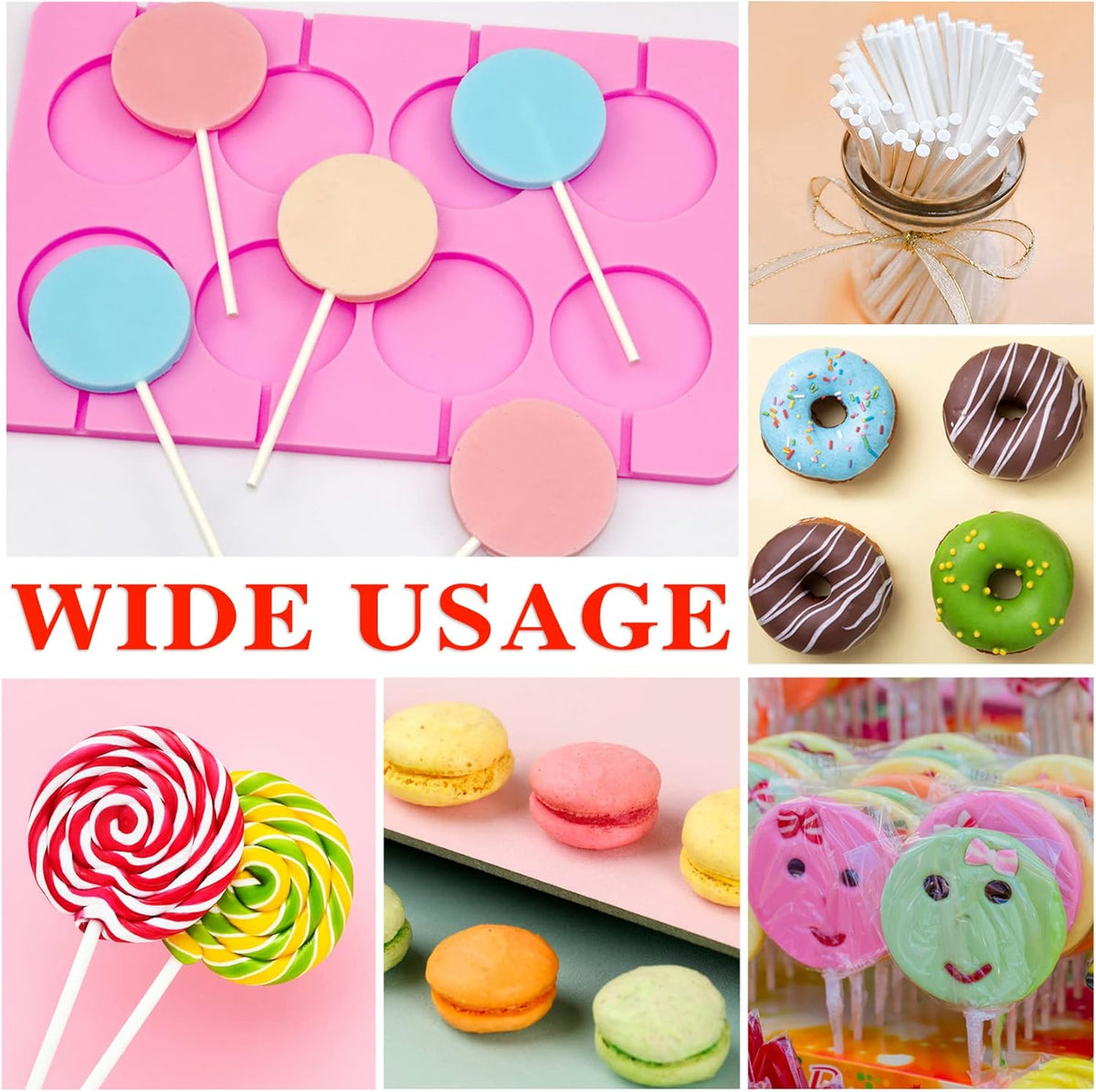 Silicone Lollipop Molds Candy Molds Silicone Sucker Molds Hard Candy Mold & 8 Rounds Nonstick Lollipop Mold With 20 Sticks for Candies,Bread,Jellies,Chocolate,Etc
