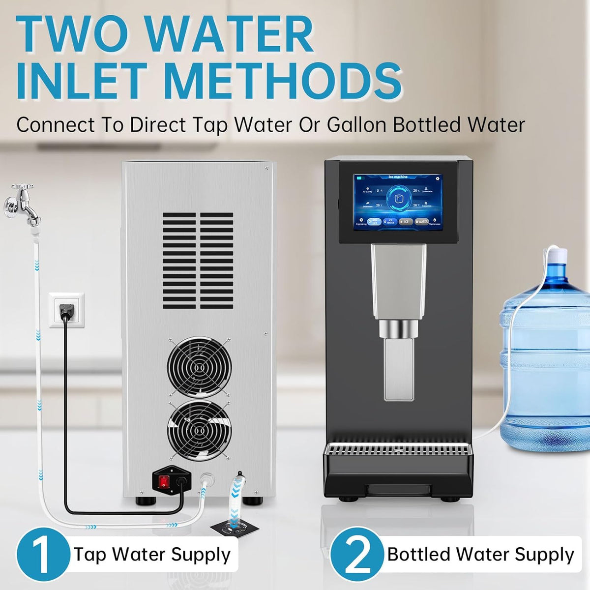 Commercial Nugget Ice Maker Machine, 100Lbs/24H Pellet Chewable Ice, 3-IN-1 Nugget Ice Maker with Ice & Water Dispenser, Self-Cleaning Countertop Stainless Steel Ice Machine for Business, Office,Party