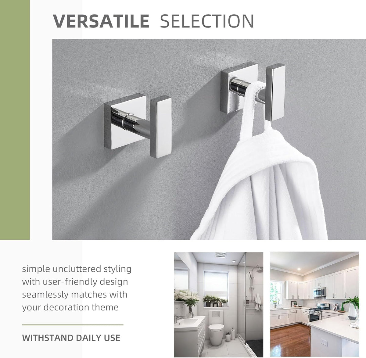 Angle Simple Bath Towel Hook 2 Pack, Stainless Steel Square Robe Coat Holder for Wall, Bathroom Kitchen Garage Wall Hook for Hanging Tools, Polished Chrome