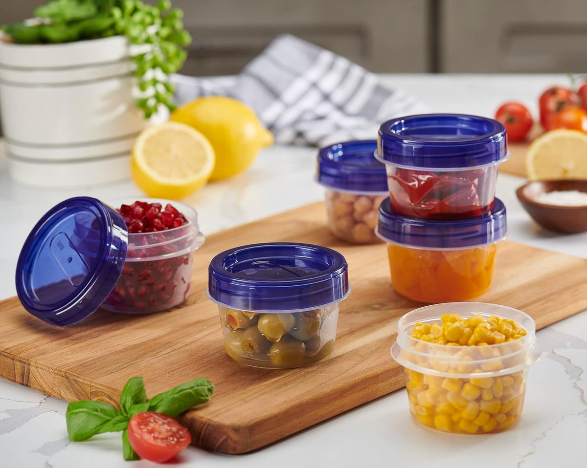 PLASTICPRO 6 Pack Twist Cap Food Storage Containers with Blue Screw on Lid- 4 oz Reusable Meal Prep Containers - Small Freezer Containers Microwave Safe Blue Plastic Food Storage