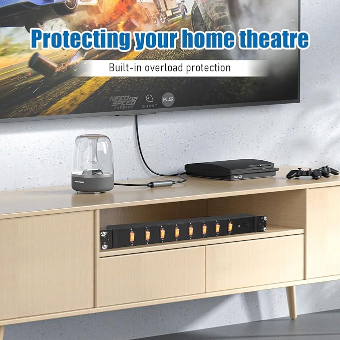 HHSOET 1U Rack Mount Surge Protection, 8 Outlet PDU Power Strip, Metal Mountable Outlet Strip with Switch, 6ft Power Cord.