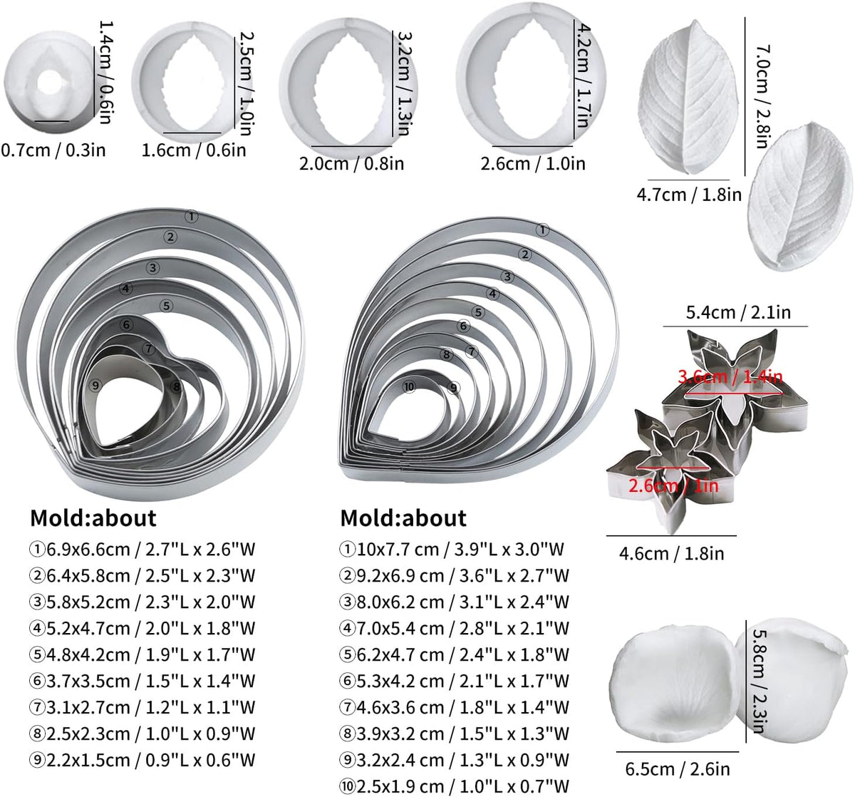 KALAIEN 31Pcs Austin Rose Cutter Set Rose Petals Silicone Fondant Mould Veining Petal Sugar Flower Making Tool