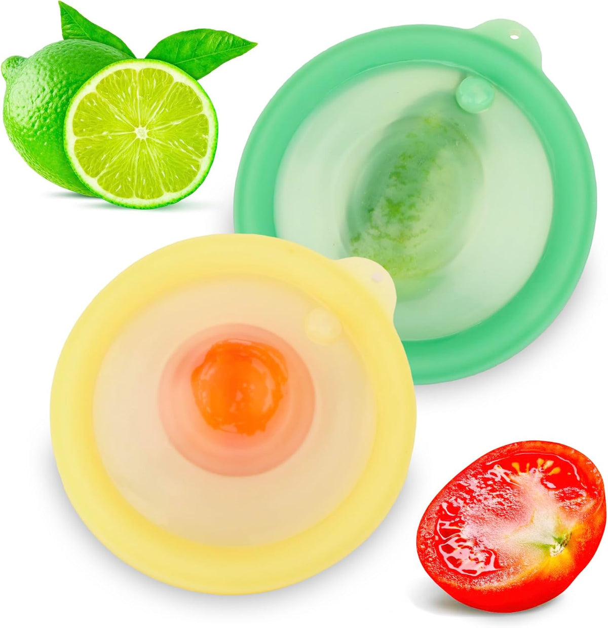 Silicone Reusable Vacuum-Seal Storage Containers for Fridge,Fresh Fruit,Vegetables,Garlic,Onions,Lemons,Potatoes,Meat,for Microwave Oven Heating,Freezer,Dishwasher,Avocado Saver,Tomato Holder,2 Pack