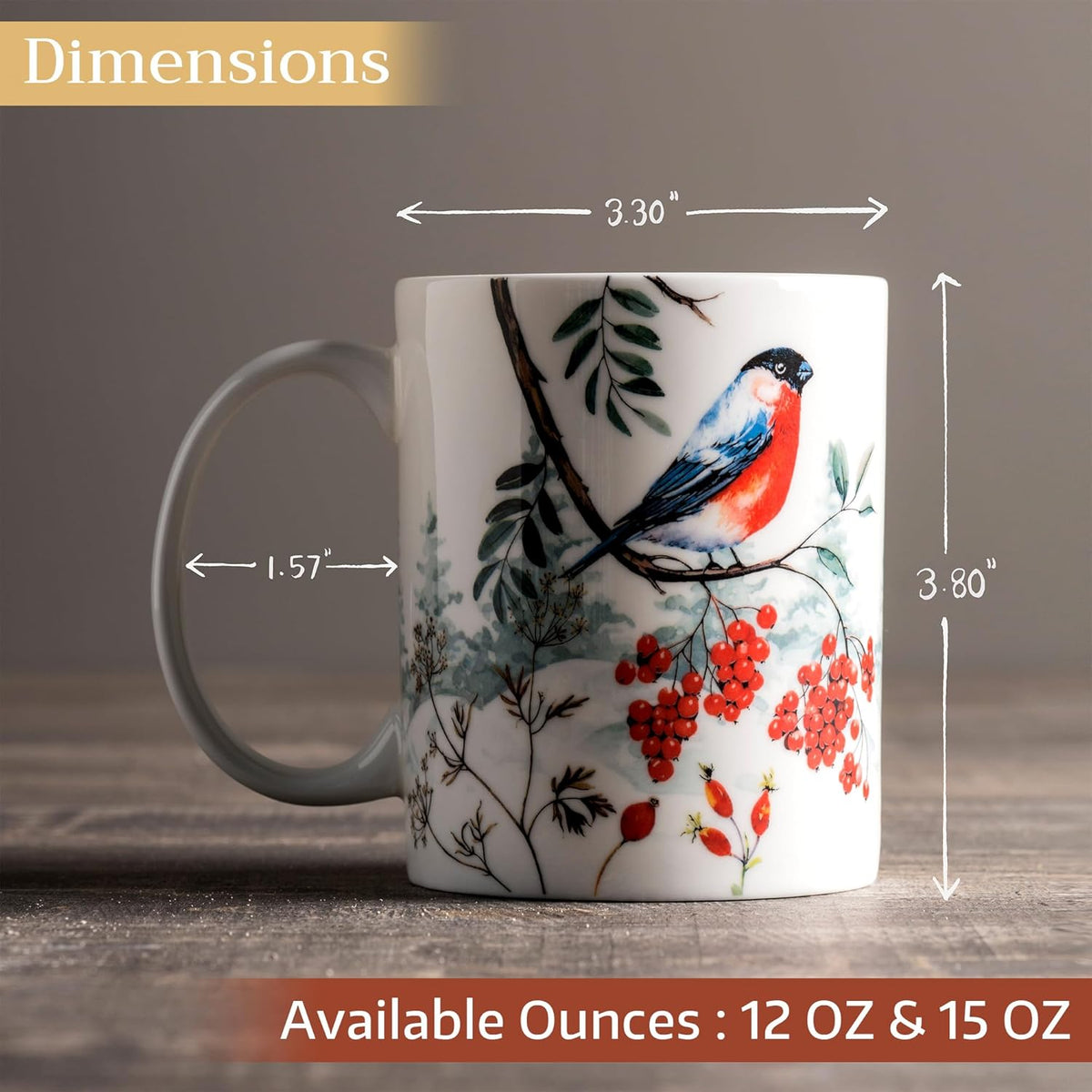 Maison d' Hermine Coffee Mug with Handles Fine Bone China Mugs Pack of Two Tea Cups for Hot Beverages Cappuccino Latte Home Restaurant Office Perfect for Gift (Morzine, 15 Ounce)
