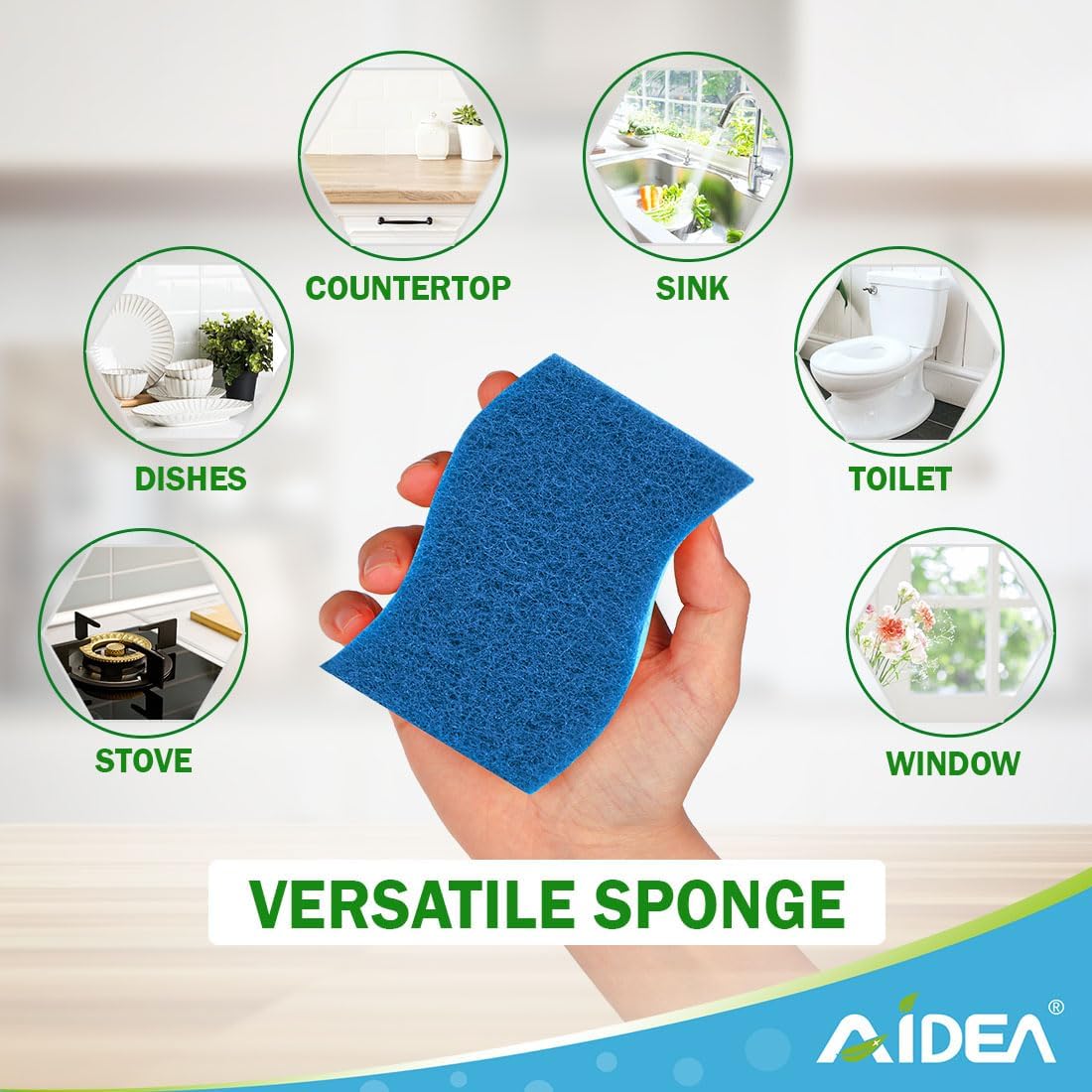 AIDEA Sponges Kitchen, Non-Scratch Scrub Sponge, 6Count, Sponges for Non-Stick Cookware, Kitchen Sponge for Dishes, Cleans Fast Without Scratching, Cleaning Power for Kitchen, Bathroom, Household