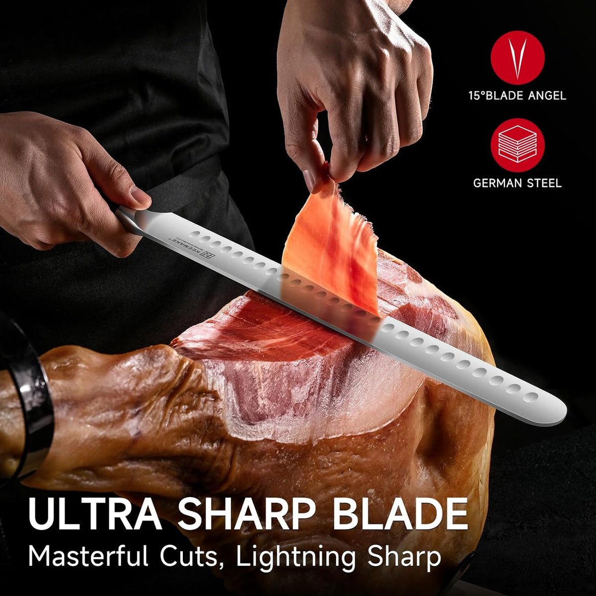 KEEMAKE Brisket Knife, 12" Carving Knife for Meat, Razor Sharp German Steel Kitchen Knives with Ergonomic Handle for BBQ Roasts Ribs Turkey Ham
