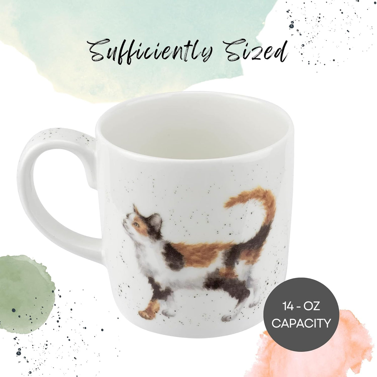 Royal Worcester Wrendale Designs 14 oz Mug, Feline Fine with Cat Illustrations - Floral Animal Mug for Cottagecore Kitchens - Microwave, Dishwasher, Freezer Safe Fine Bone China Drinkware