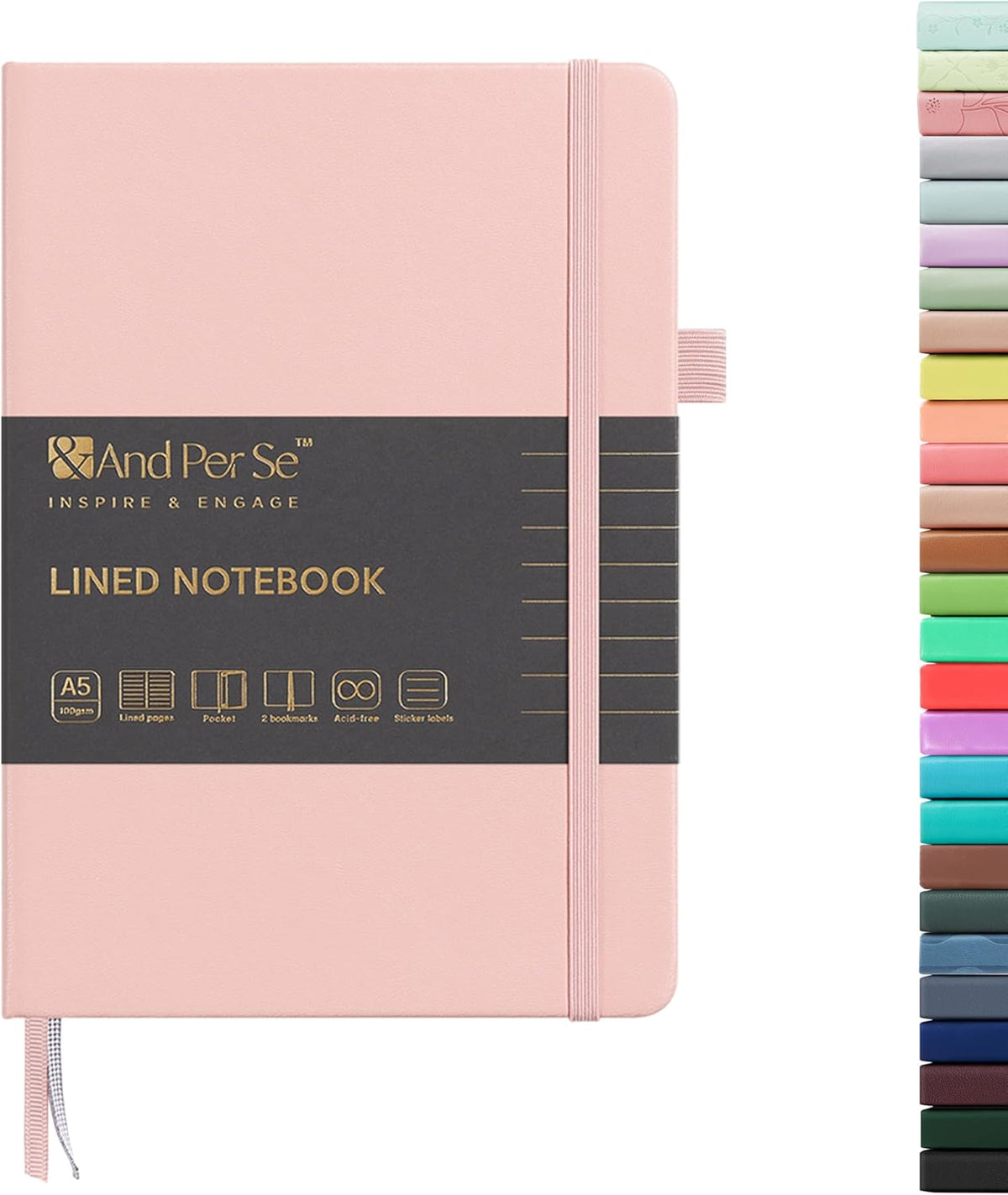&And Per Se Lined Journal Notebook, 160 Pages, A5 5.7 x 8 inches College Ruled Thick Paper Notebook Journals for Writing, Hardcover Notebooks for Women Men Office School (1 Pack, Pink)