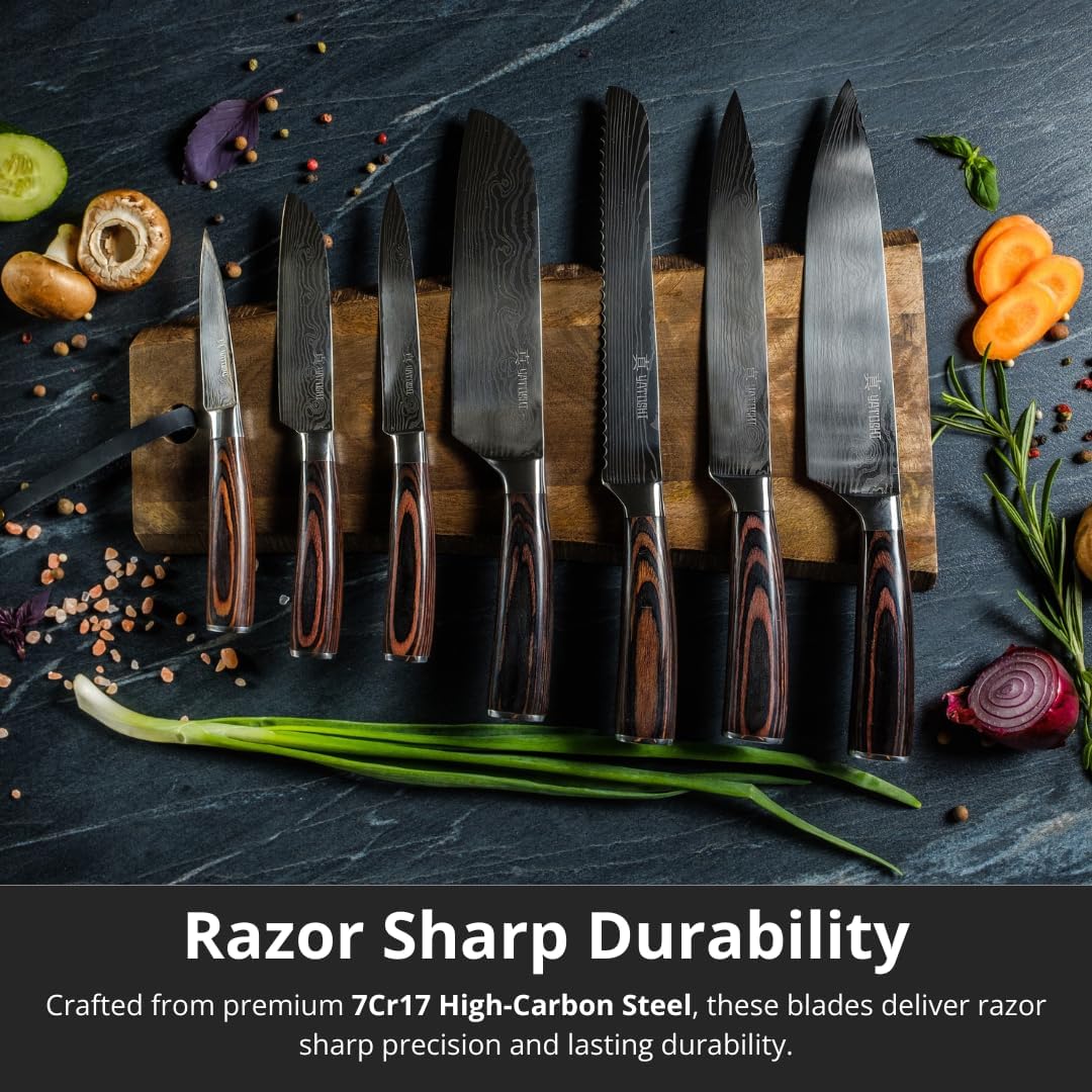 Yatoshi Professional Kitchen Knife Set, 15 Pieces, High Carbon Stainless Steel, Ergonomic Handle