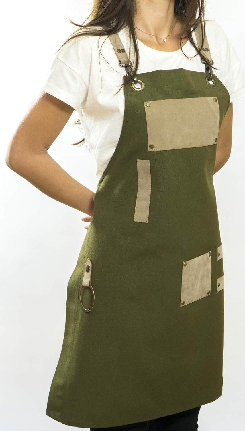 Men and Women Apron for Kitchen, Gardening, Artist, Chef, Work | Canvas, Waterproof, Adjustable Straps Unisex