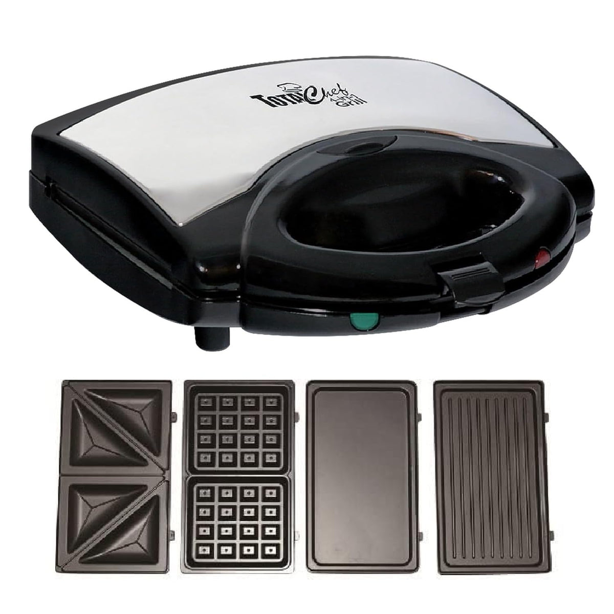 Total Chef 4 in1 Grill Waffle Maker - Mini Belgium Waflera, Sandwich, Panini Press Machine, Electric, Non-Stick Removable Plates, Easy To Clean Countertop Cooking Kitchen Appliance For Breakfast