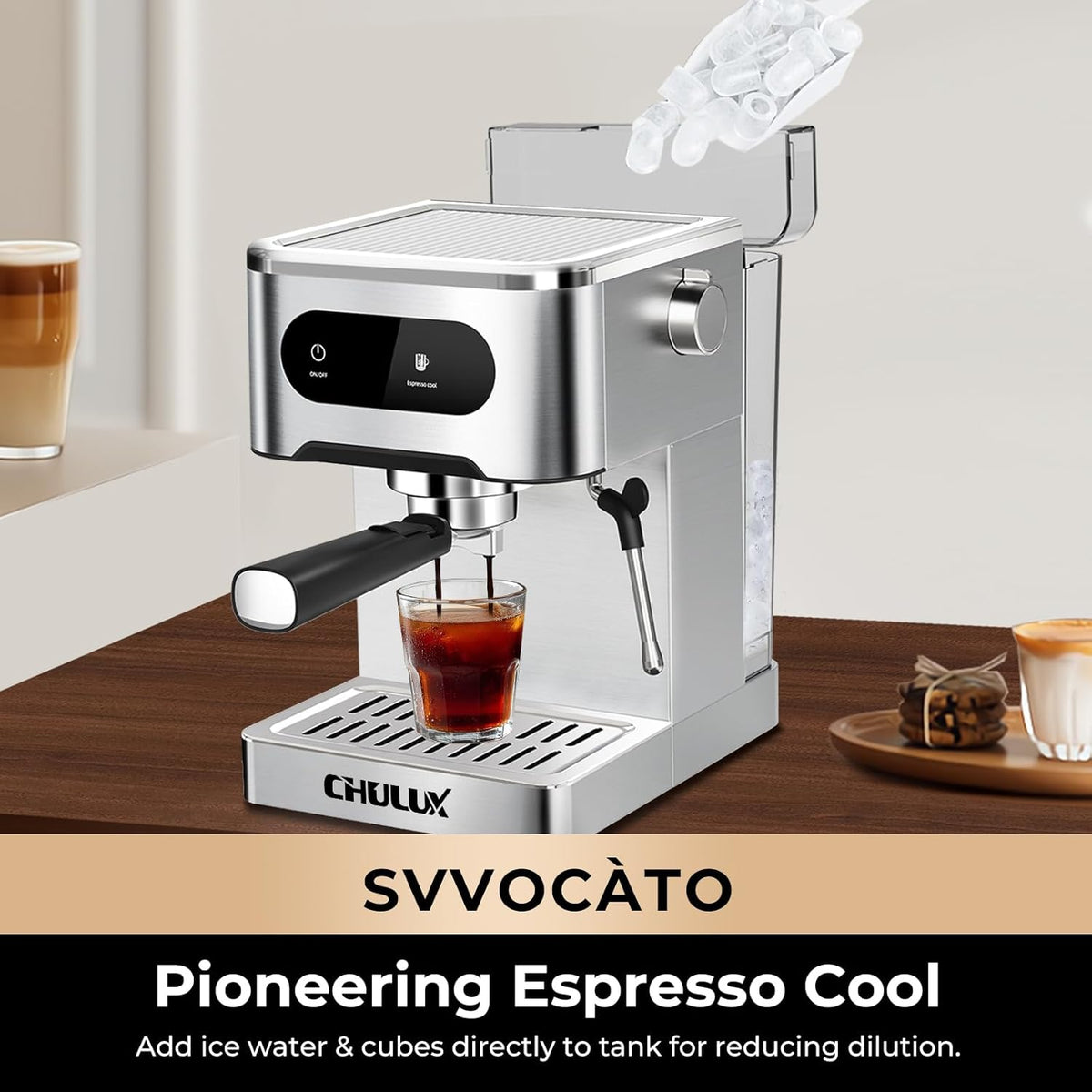 CHULUX Svvocàto Hot & Cool Espresso Machine, 20 Bar Italian Pump, Professional Coffee Machine for Home Latte Cappuccino Espresso Maker, Full Color Touch Panel
