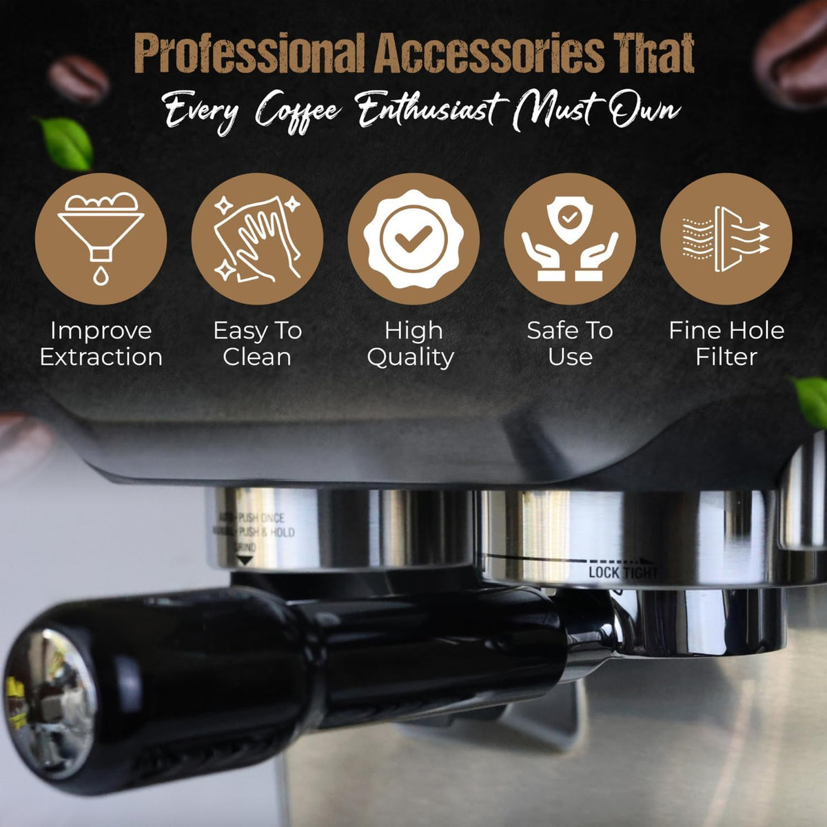 54mm Bottomless Portafilter 3 Ears ABS Handle – Fits Breville Barista Express, Bambino, Impress, Duo Temp Pro and Infuser – Includes 18g Filter Basket Hands-Free Dosing Funnel & 1.7mm Puck Screen