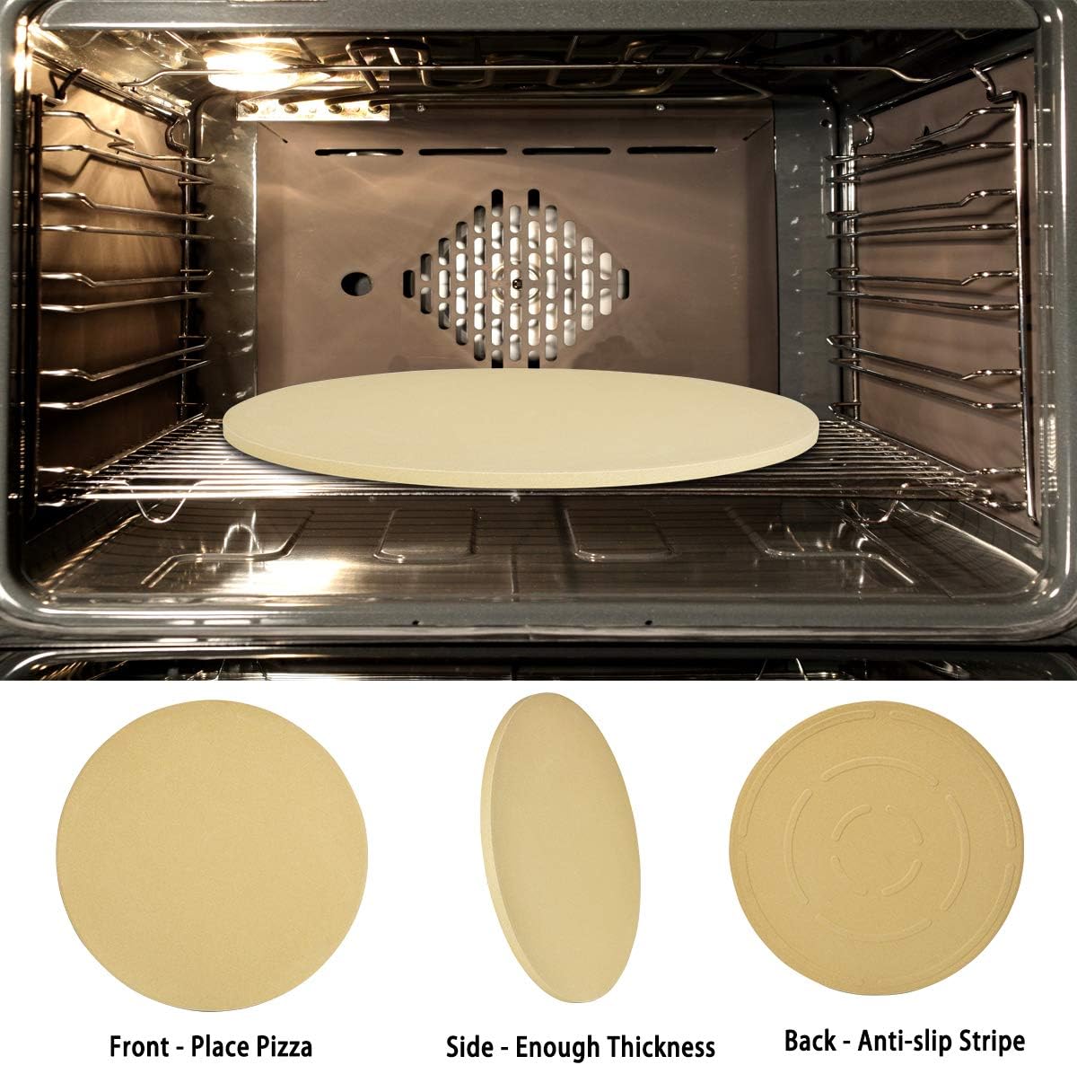 Onlyfire Heavy Duty Ceramic Pizza Grilling Stone, 15" Round Baking Stone for Best Crispy Crust Pizza, Perfect for Oven, BBQ and Grill, Thermal Shock Resistant