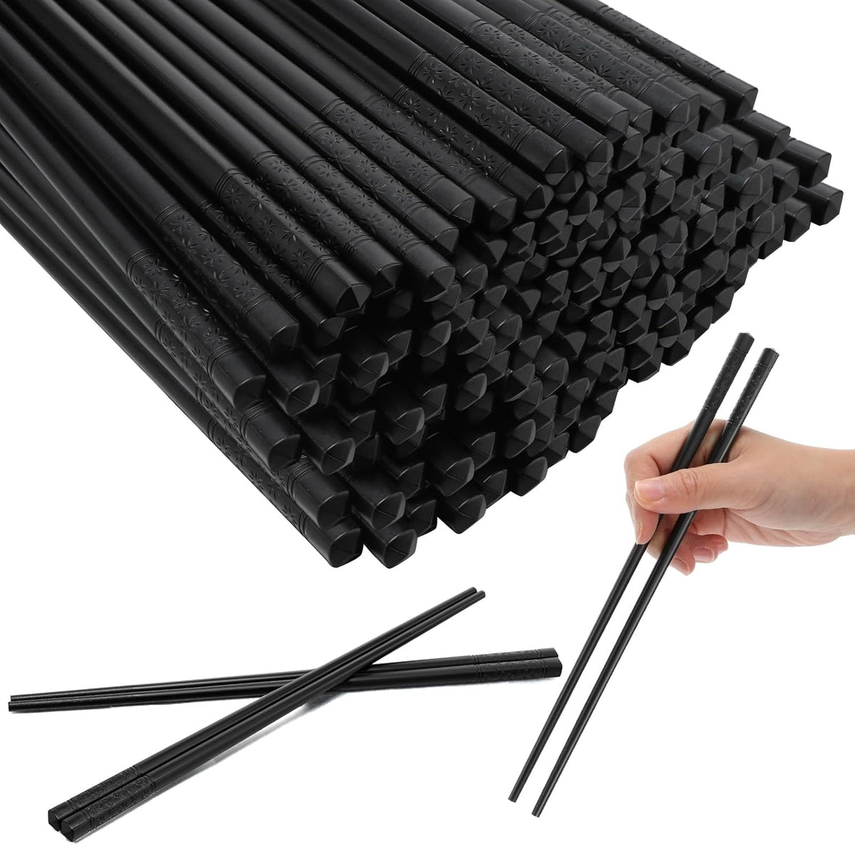 Dandat 48 Pairs Fiberglass Reusable Chopsticks 9.5" Dishwasher Safe Black Cherry Chopsticks for Chinese Style Japanese Food Cooking Supplies