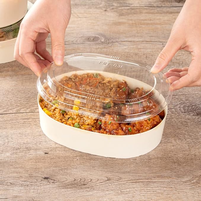 Restaurantware LIDS ONLY: Taipei 7.8 x 6 x 0.8 Inch Oval Transparent Lids 100 Plastic Lids For 38 Ounce Oval Wooden Containers - Containers Sold Separately Clear Plastic To Go Box Lids