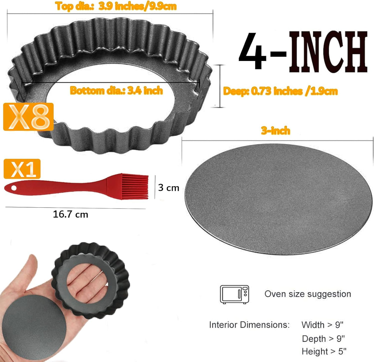 DATANYA 12Packs Mini Tart Pans 4 Inch Tart Pan Removable Bottom Round Nonstick Quiche Pan, Heavy Duty Fluted Side for Pies, Mousse Cakes, Dessert Baking