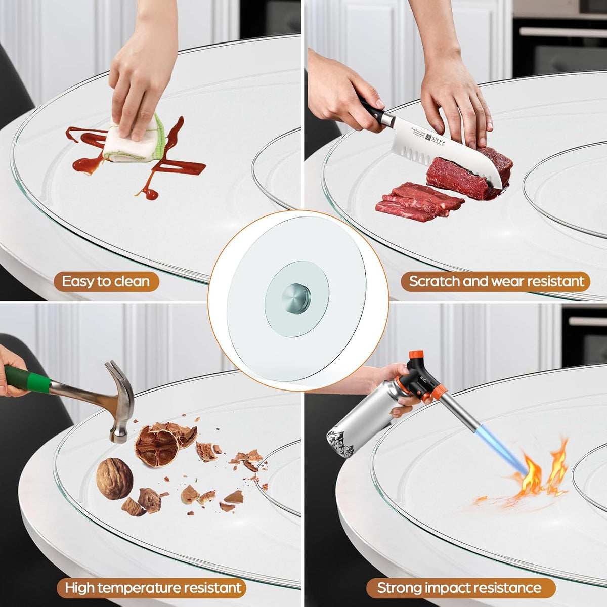 27" Glass Lazy Susan for Dining Table - Tempered Glass Round Clear Tabletop Large Rotating Tray, Silent & Smooth Spin (27inch/70cm)