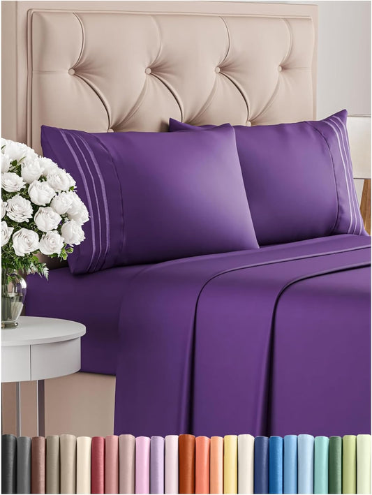 King Size 4 Piece Sheet Set - Comfy Breathable & Cooling Bed Sheets Set - Hotel Luxury Bedding for Women, Men, Kids, Teens, Boys & Girls - Deep Pockets, Ultra-Soft, Wrinkle Free - Oeko-Tex - Purple