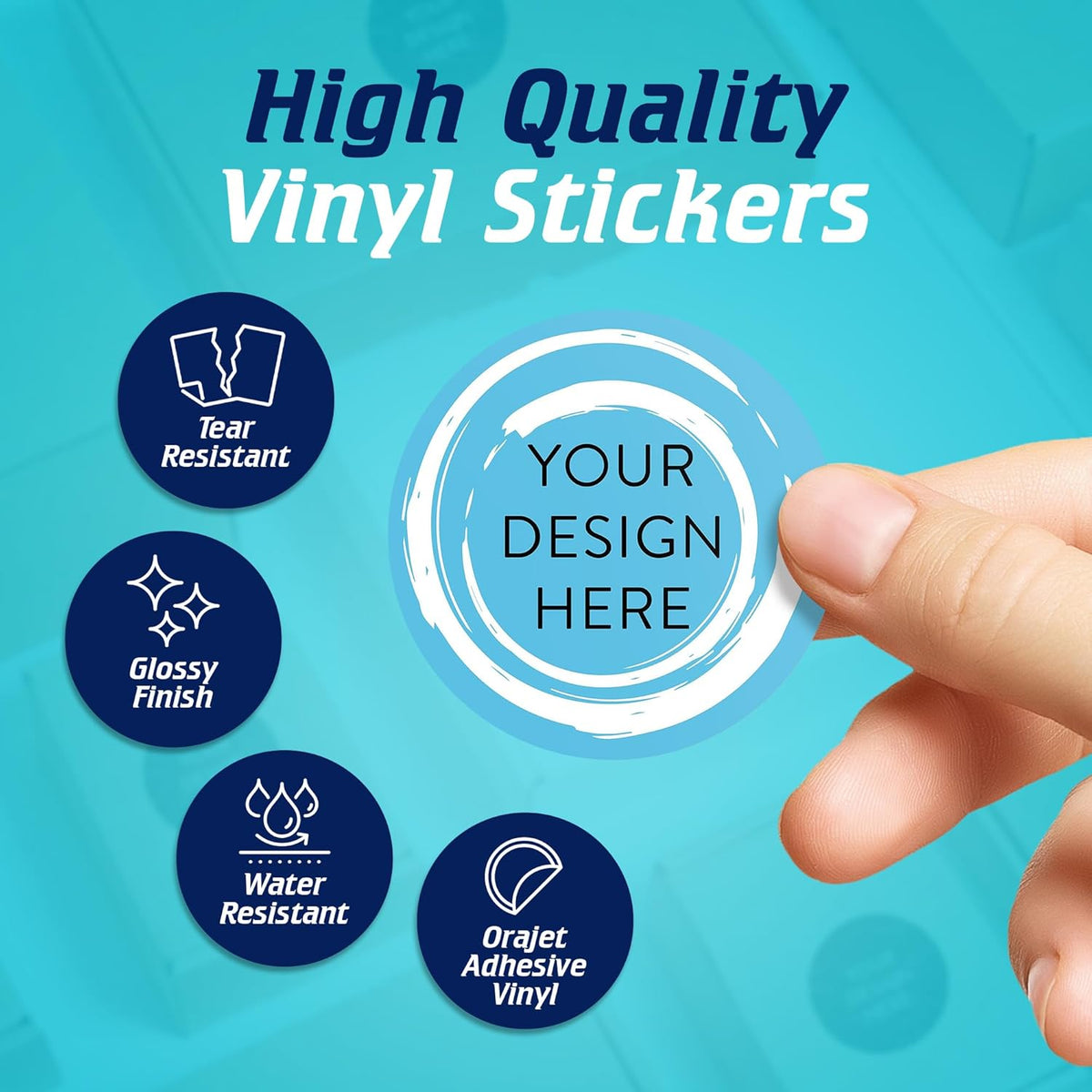 100 Custom Vinyl Stickers - Upload Your own Image, Text, Design, Logo - Personalized Logo Labels for Handmade, Packaging, Bottle, Jars, Candle, Brand Stickers (Blue Swirls, 2x2)