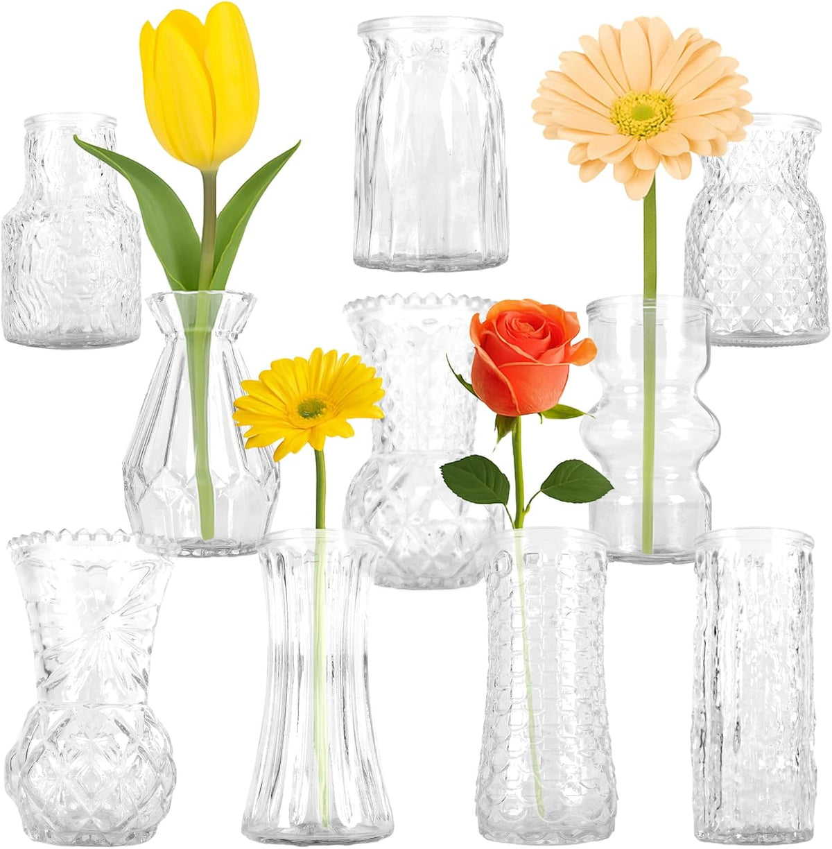 Glass Bud Vase Set of 10 Pcs, Small Clear Bud Vases for Flowers, Vintage Vases for Centerpiece Table Wedding Decorations Home Decor Glass Bottles for Birthday Party Anniversary