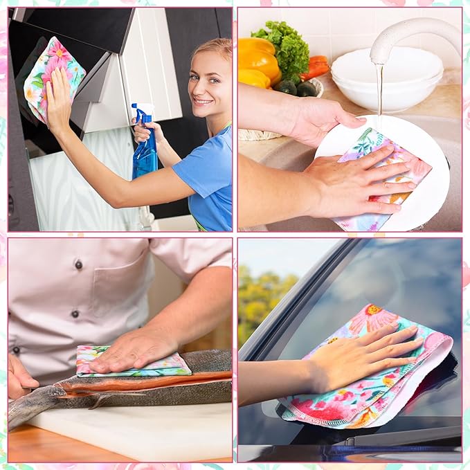 36 Count Reusable Cleaning Cloths Washable Cotton Kitchen Towels for Home(Bright Flowers,Nitid Color)