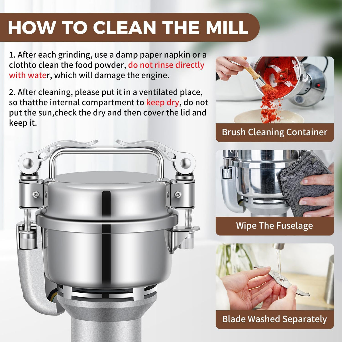 Grain Mill 150g Commercial Spice Grinder Electric 650W Stainless Steel Pulverizer Dry Grinder for Grinding Wheat, Oats, Corn, Pepper, and Coffee Beans – Grinders for Kitchen.