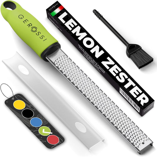 Stainless Steel Cheese Grater & Lemon Zester w/Extra Sharp Blade - Perfect for Lemon, Parmesan, Garlic, Chocolate - Spice Up any Dish in Seconds w/Your Premium Citrus Hand Grater with Handle - Green