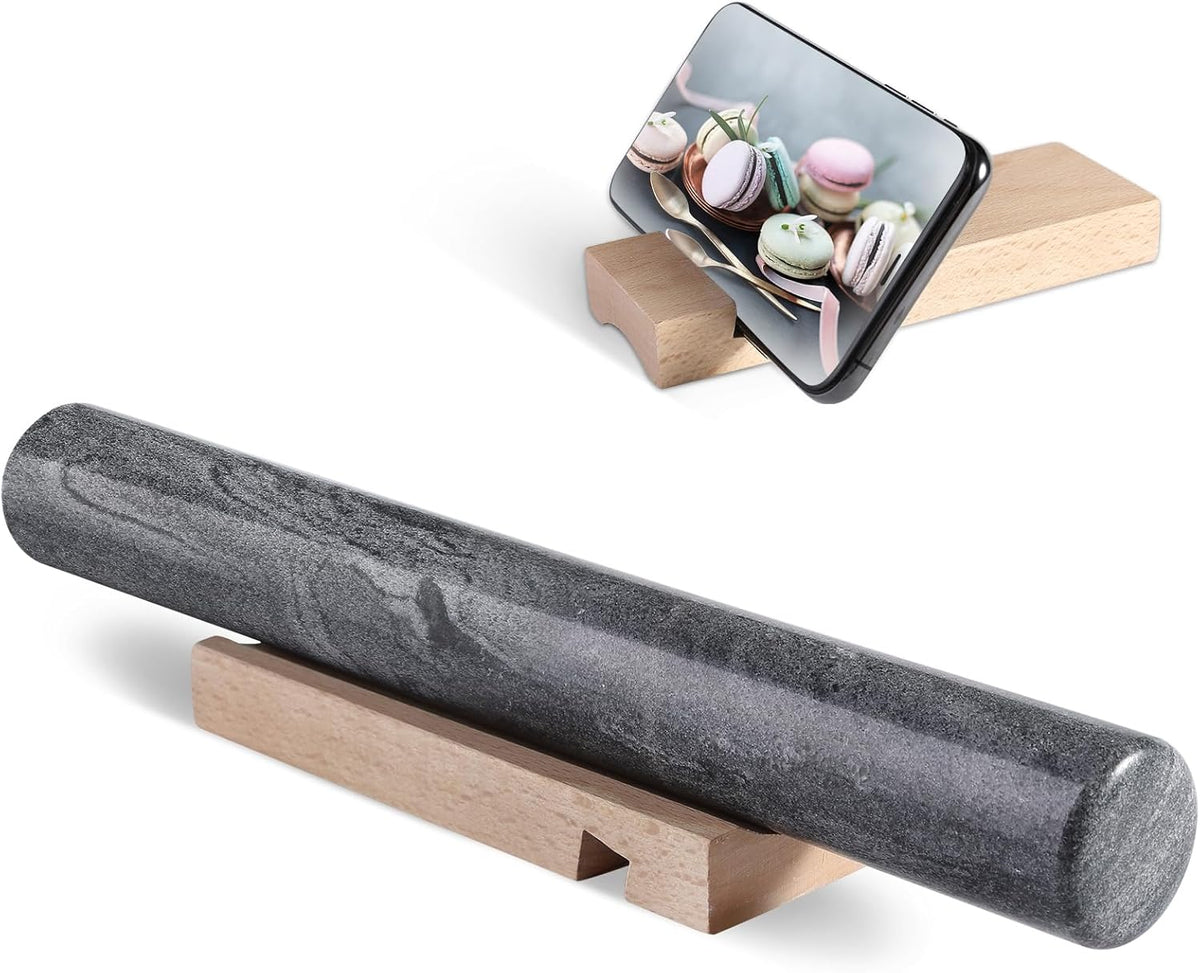 Koville African Natural Marble French Rolling Pin, 12inch Non-Stick Rolling Pin for Baking, Dough Roller for Pasta, Dumpling, Fondant, Pie, Bread, Pizza, Kitchen Baking Tools(Monte Grigio)