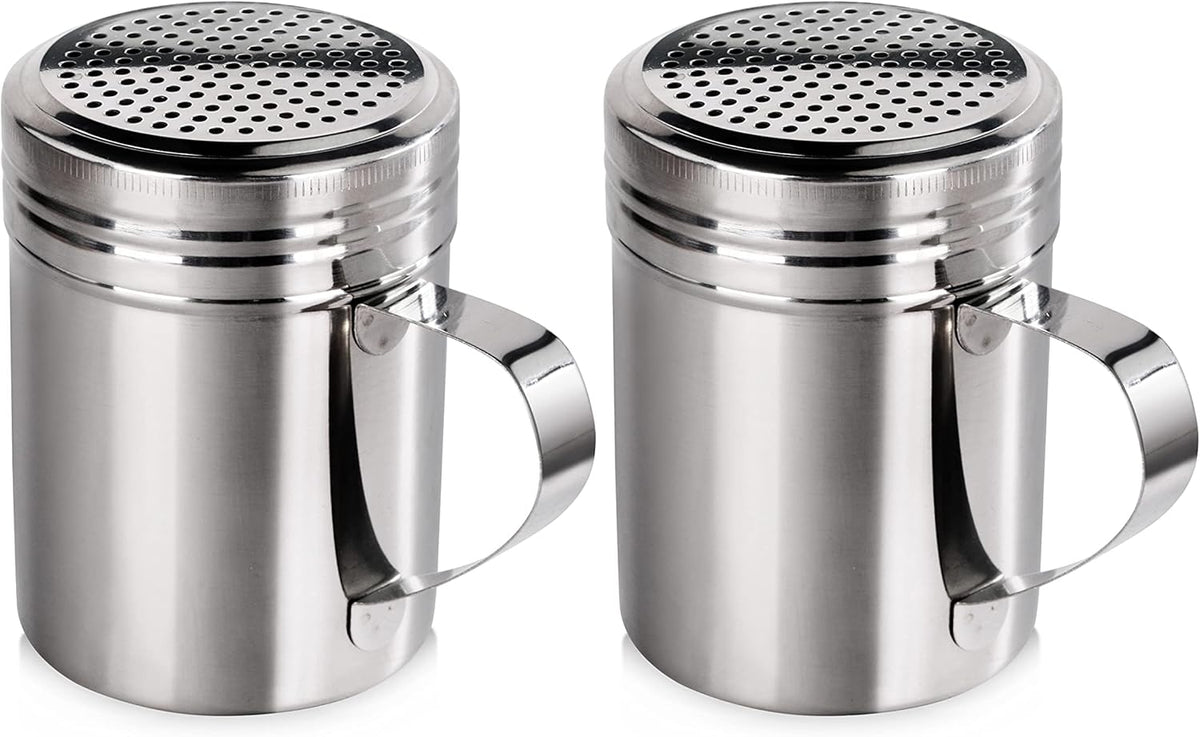 New Star Foodservice 28485 Stainless Steel Dredge Shaker with Handle, 10-Ounce, Set of 2