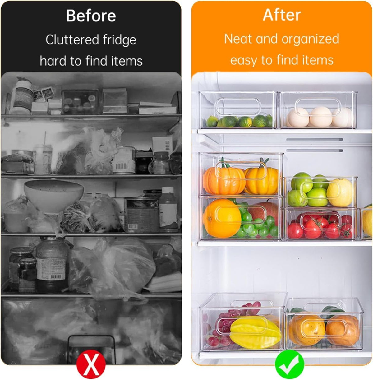9 Pack Refrigerator Organizer Bins,3 Sizes Clear Pantry Storage with Handles and 30 PCS Plastic Bags for Fridge, Freezer, Shelves, Drawer, Bins, Snack Organizer for Home & Kitchen