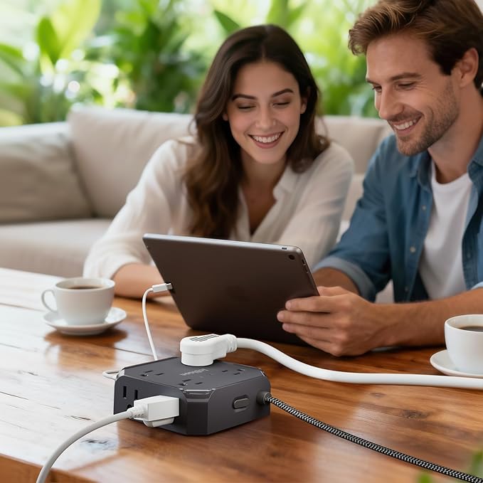 Power Strip Surge Protector - 8 Outlets with 4 USB (2 USB C) Charging Ports,JcBlaon Multi Ultra Thin Flat Plug Outlet Adapter with 5Ft Braided Extension Cord for Home, Office, Dorm,Travel Essentials