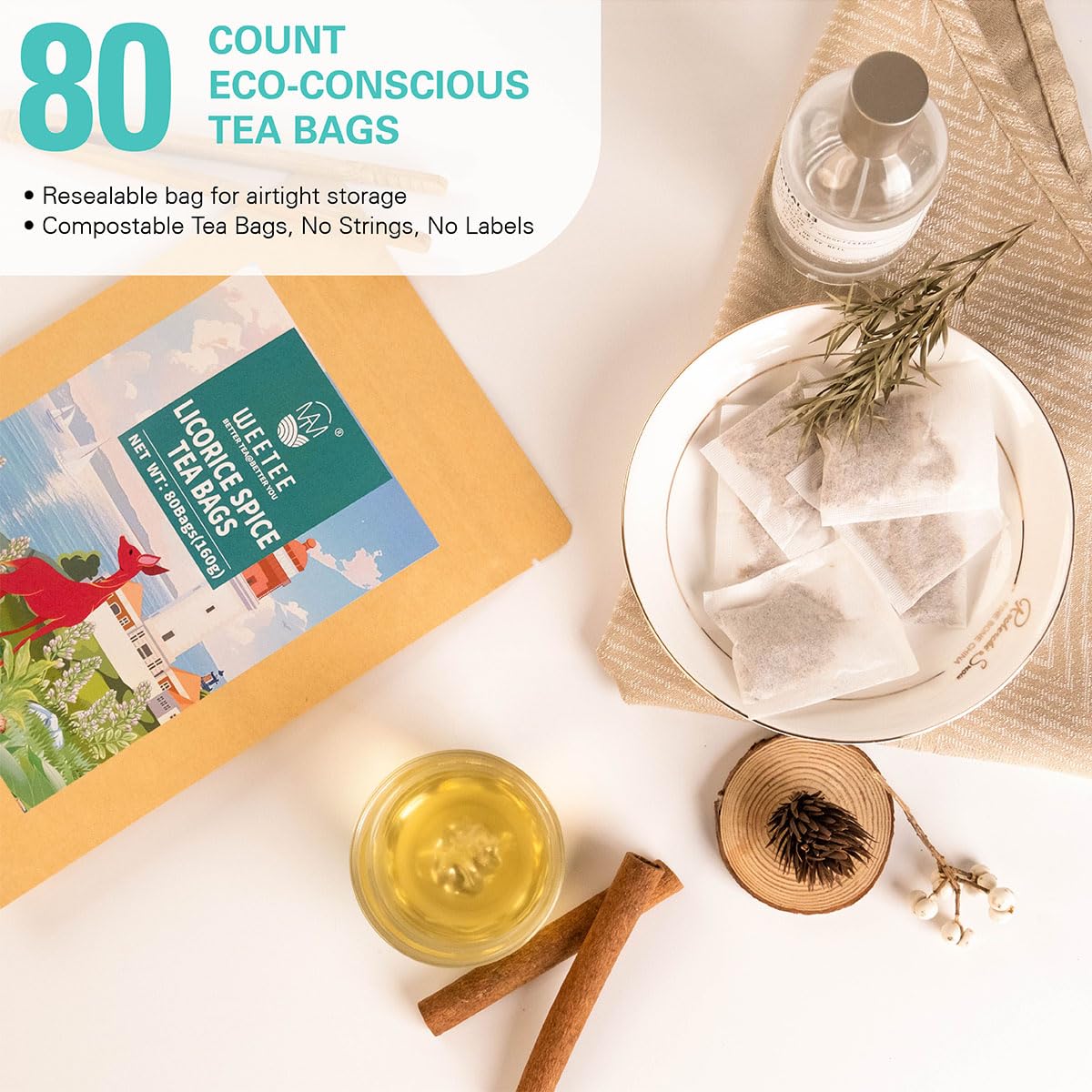 WT WEETEE Licorice Spice Herbal Tea Bags, 2g x 80 Counts, Sweet with Warming Spices Tea Includes Licorice Root, Ginger, Clove, Cinnamon & More, Natural Caffeine-free