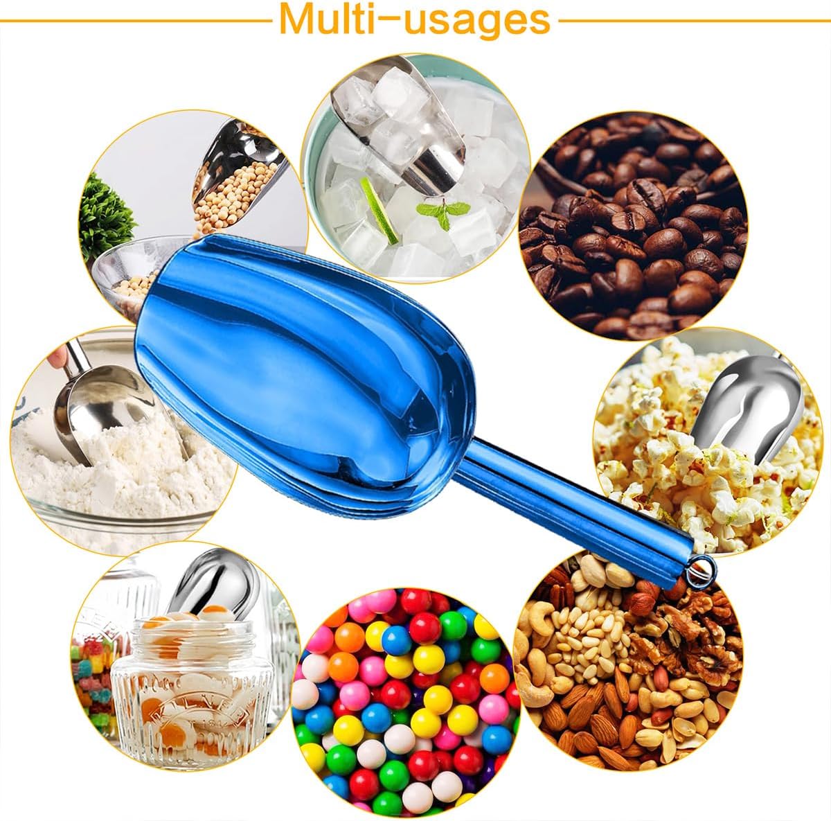 Metal Ice Scoop，Kitchen Ice Scooper for Ice Maker,Stainless Steel Small Ice Scooper for Freezer，Kitchen Gadgets Cookie Flour Pet Dog Food Scoop (Blue, 3oz)
