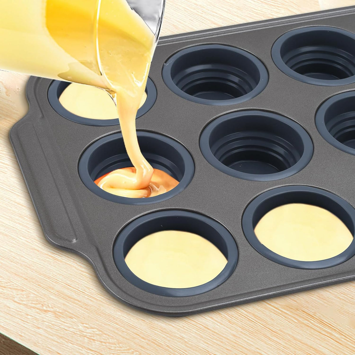 Silicone Muffin Pan, 12 Cups Cupcake Pans with Metal Frame Nonstick Muffin Tins Easy to Pop Out for Baking Cupcake Egg Bites BPA-free Cupcake Pan Mold (12 Cups Grey)