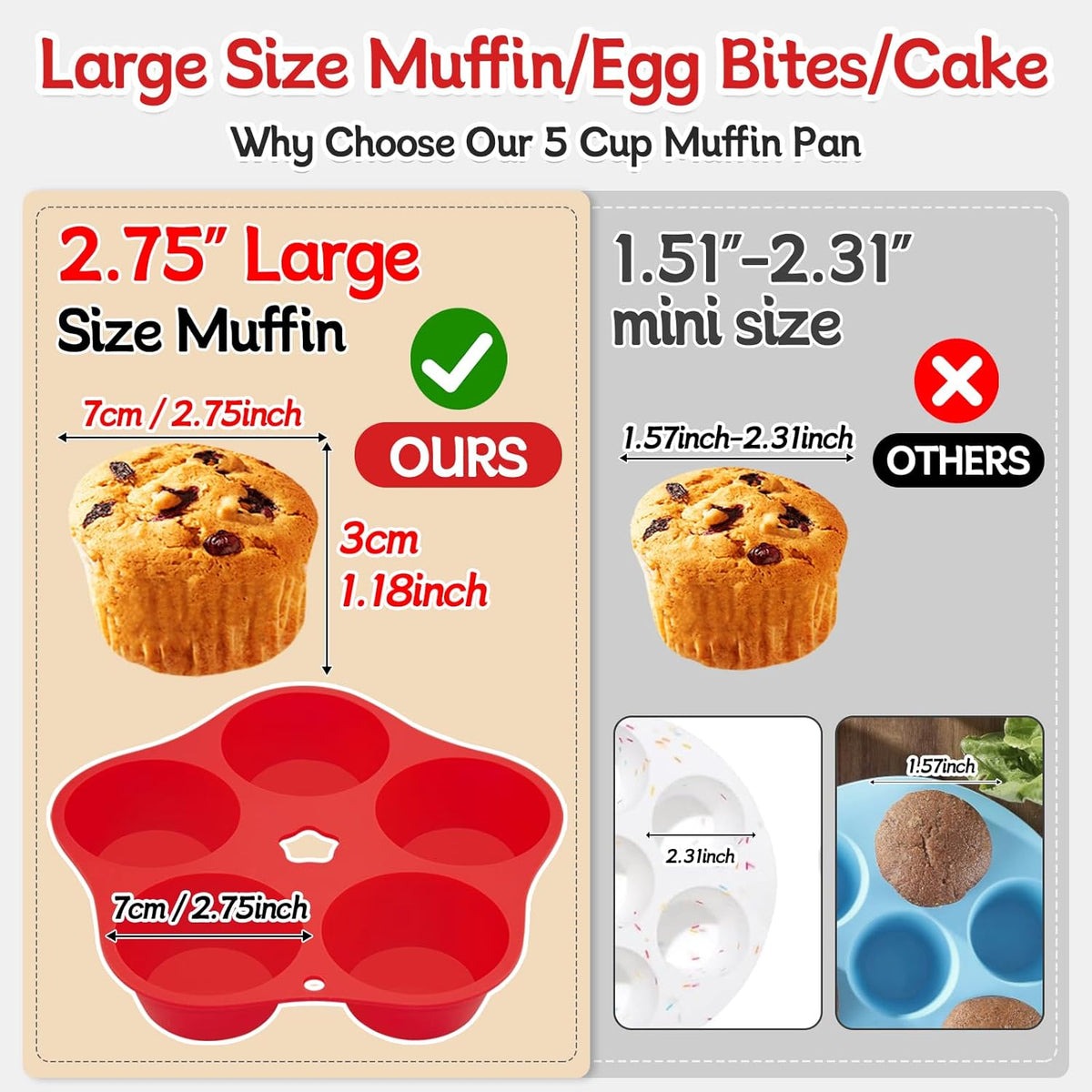 Silicone Air Fryer Muffin Pan for Baking with Star Shape 1Pcs, Non Stick Silicone Cupcake Pans 5 Cups Egg Bites Mold, Muffin Tins for Oven Instant Pot Toaster Dishwasher