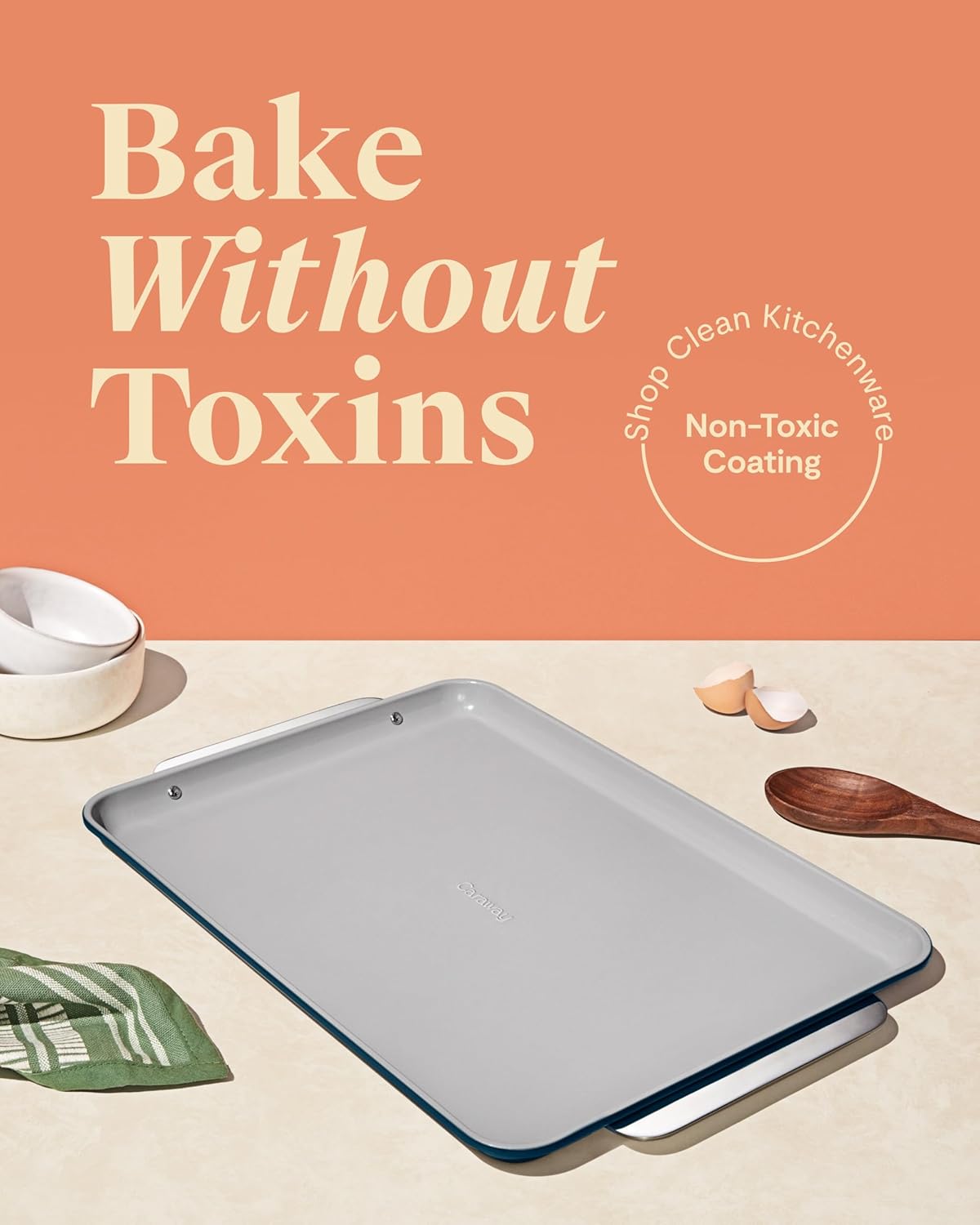 Caraway Non-Stick Ceramic Large Baking Sheet Duo - Naturally Slick Ceramic Coating - Non-Toxic, PTFE & PFOA Free - Perfect for Baking, Roasting, and More - Large (18" x 13") - Navy