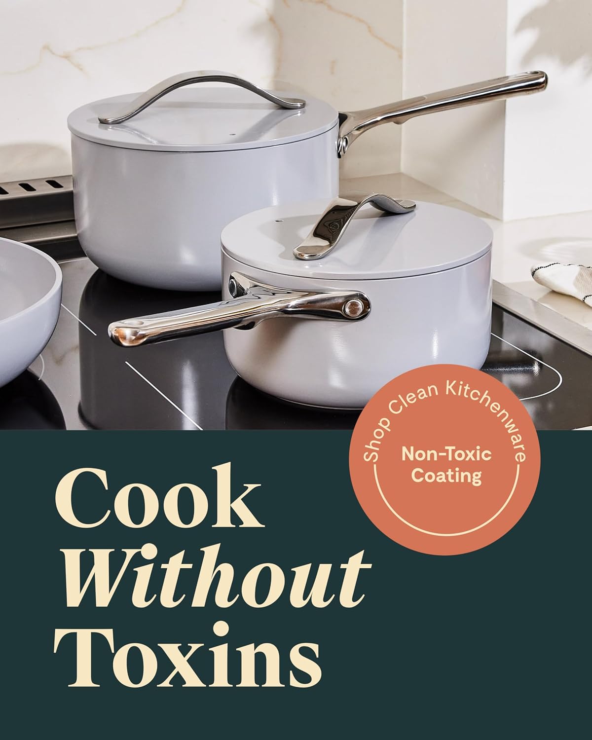 Caraway Nonstick Ceramic Sauce Pans with Lids (3 qt & 1.75 qt) - Non Toxic, PTFE & PFOA Free - Oven Safe & Compatible with All Stovetops (Gas, Electric & Induction) - Perracotta