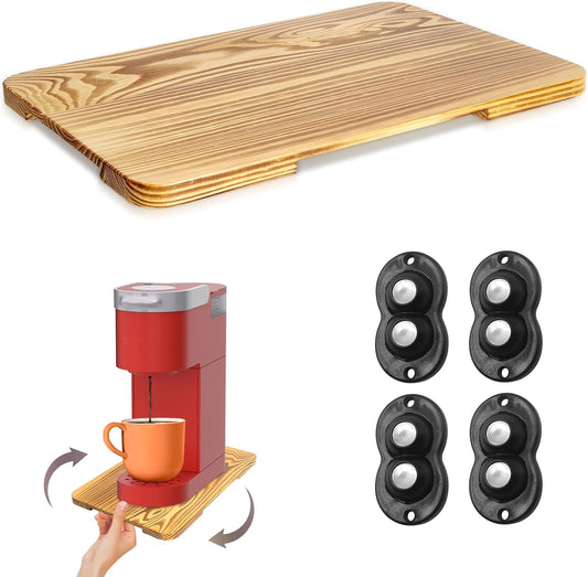 360° Rolling Tray Bamboo Appliance Slider, Appliance Sliders for Kitchen Appliances Sliding Tray for Coffee Maker Appliances Mat Easily from Under The Cabinet Wood(13.9"×9.4")
